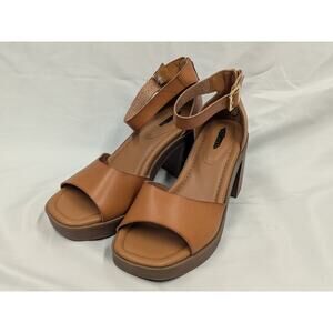 Torrid Ankle Strap Block Heels 12WW Tan Dressy High Heeled Open Toe Sandal
